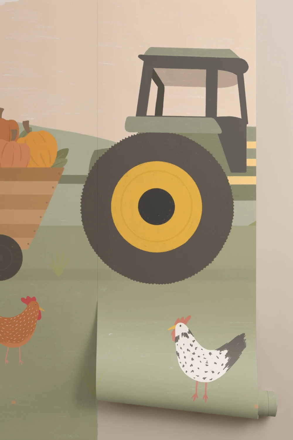 Tractor Farm Scene Illustration Kids Wallpaper Mural