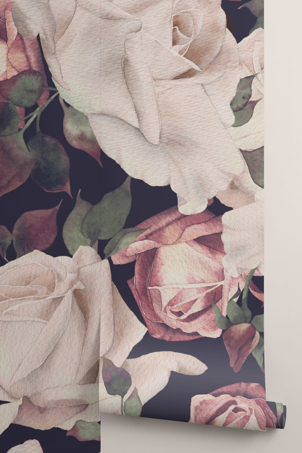 Pink Watercolor Dark Floral Wallpaper Mural