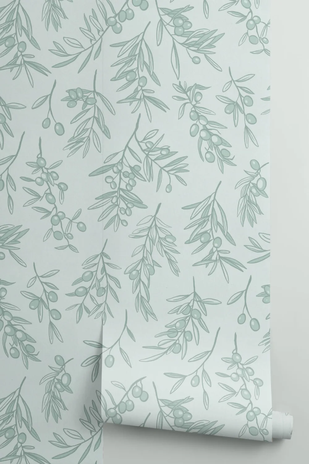 Mint Green Ancient Greek Olive Branch Pattern Wallpaper Mural
