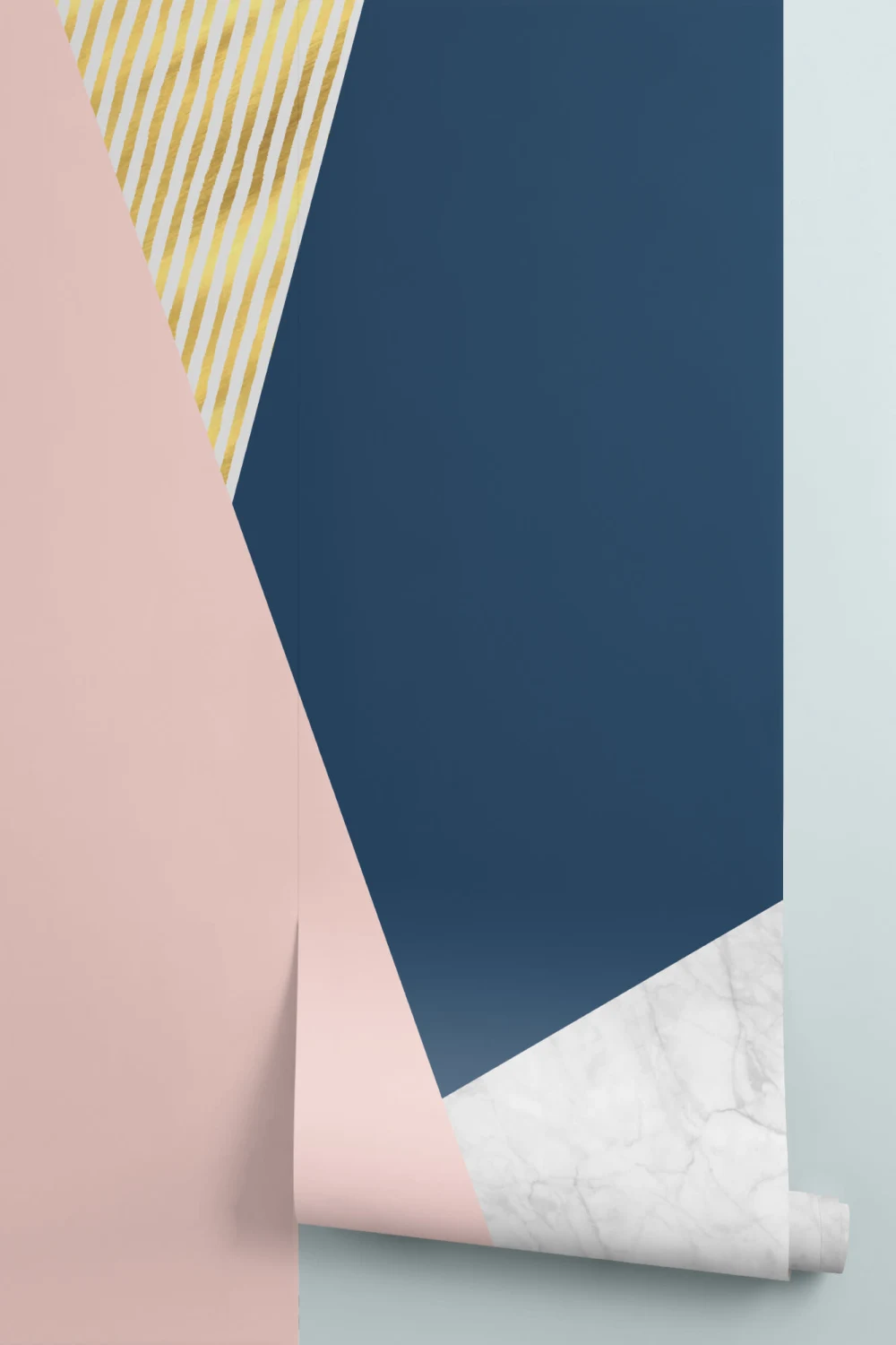 Papier Peint Panoramique Géométrique Rose et Bleu avec Marbre