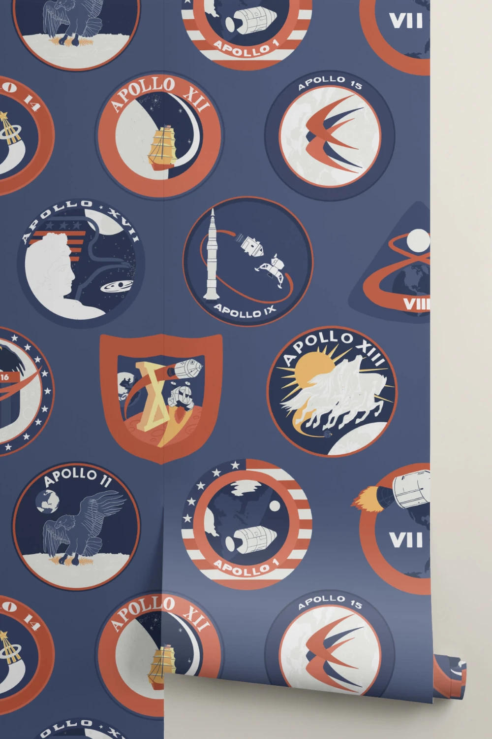 Blue Nasa Badges Space Themed Pattern Wallpaper Mural