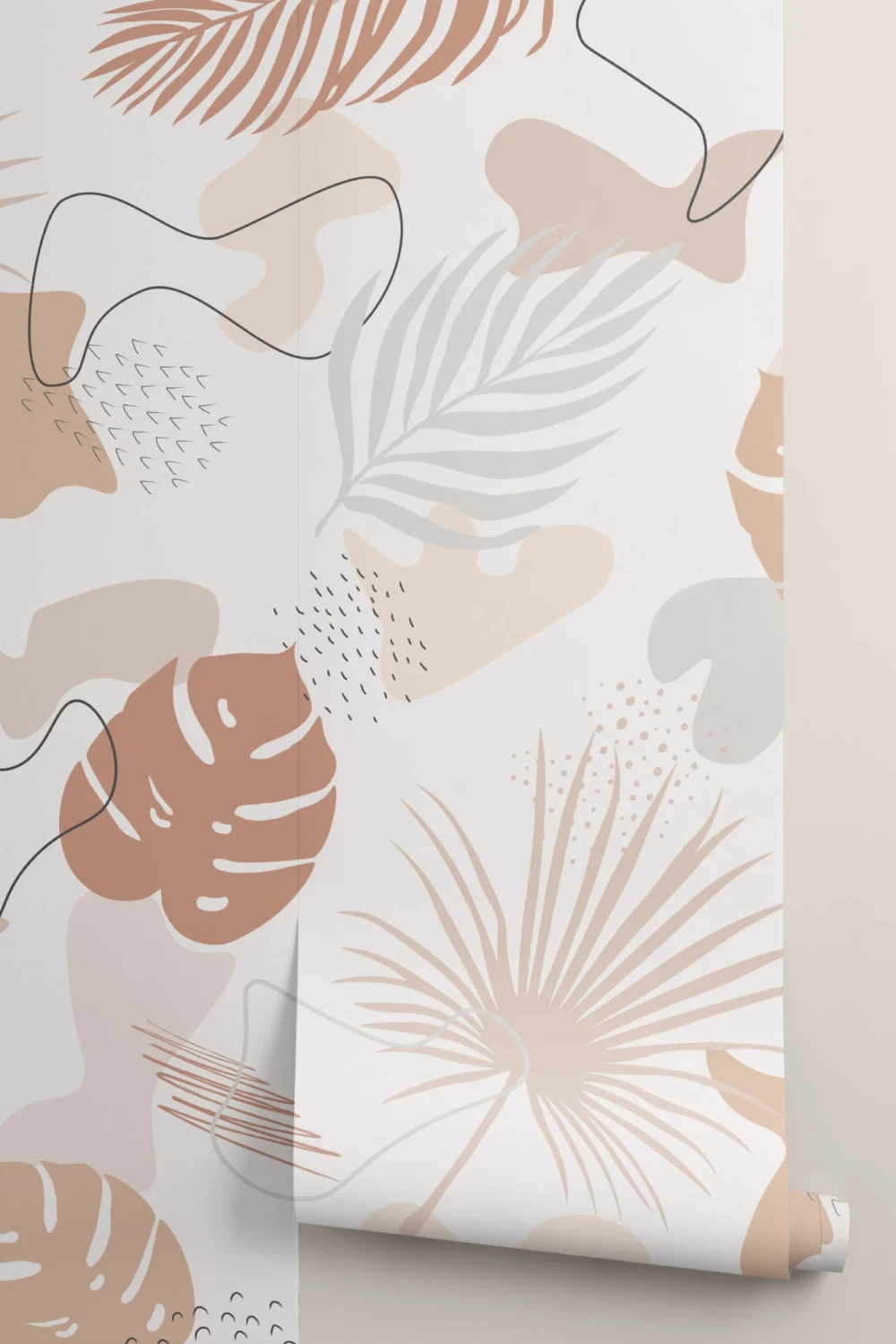 Neutral Colors Tropical Leaf Collage Pattern Wallpaper Mural