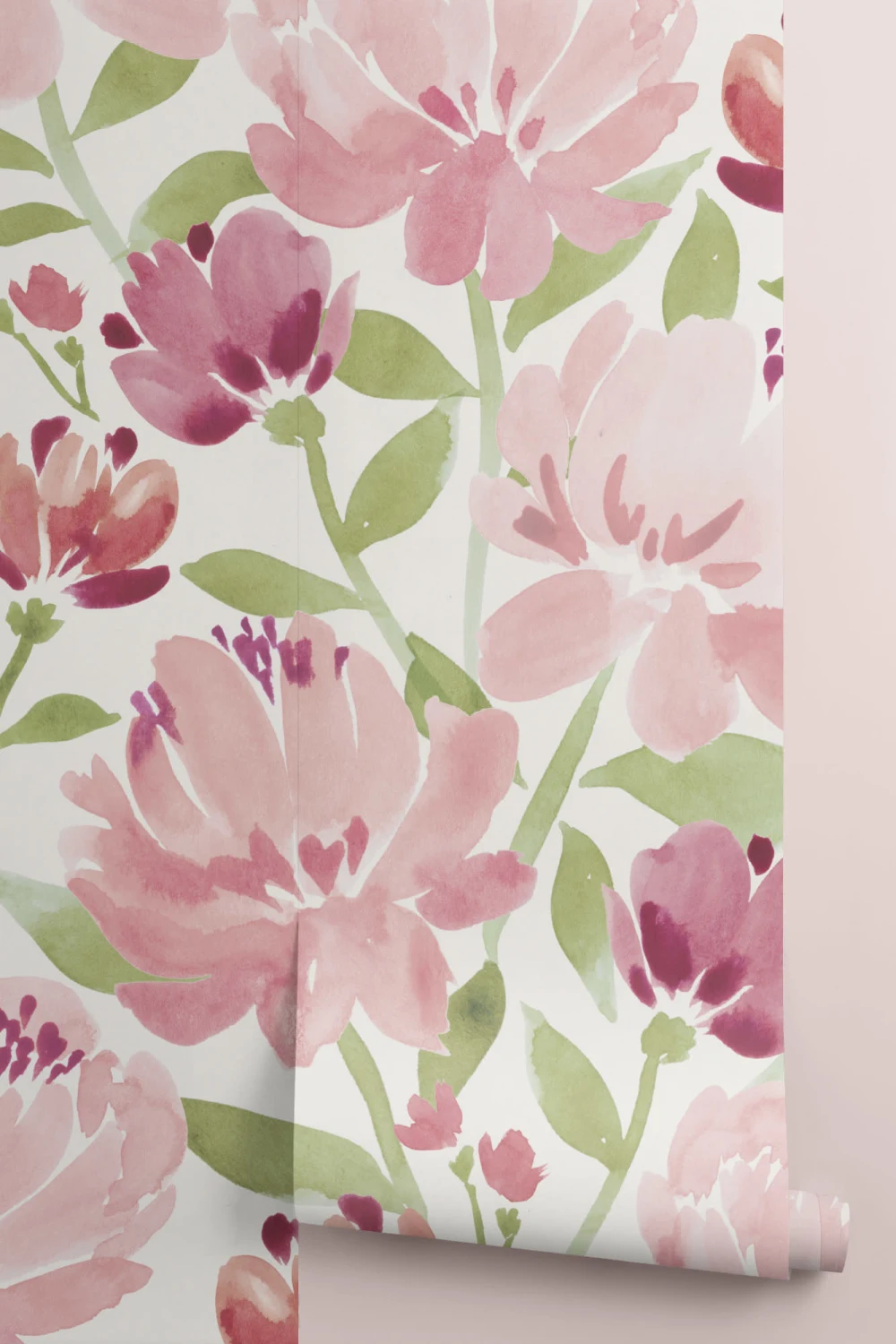 Vaaleanpunainen akvarelli Peonies seinäseinämaalaus