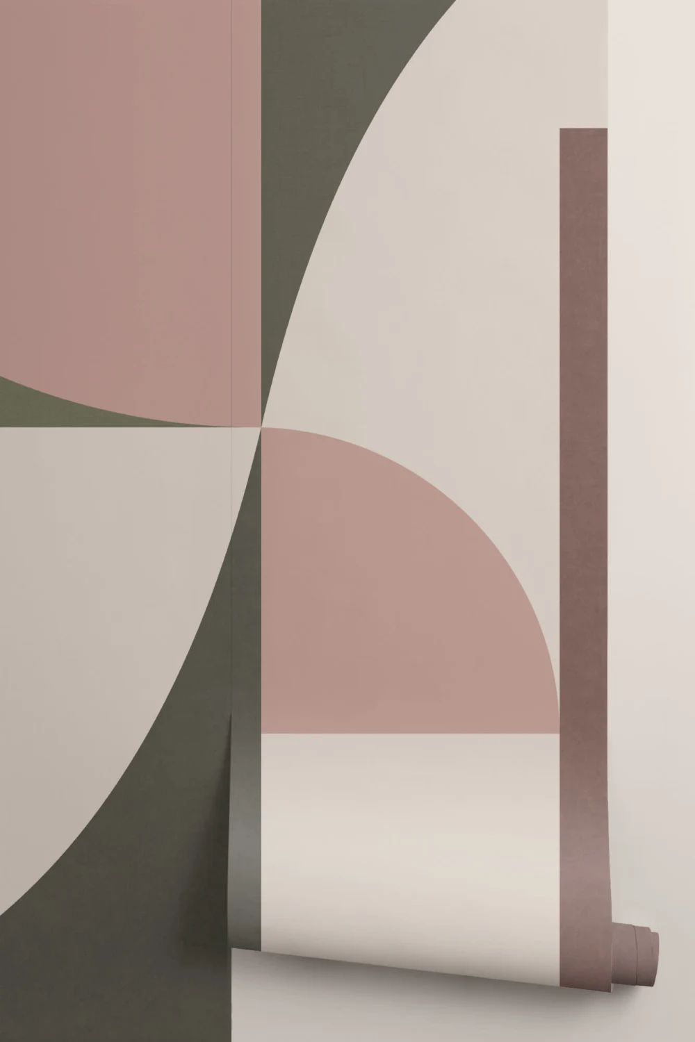 Dusty Pink Mid-Century Geometrinen kollaasi seinämaalauksen seinämaalaus