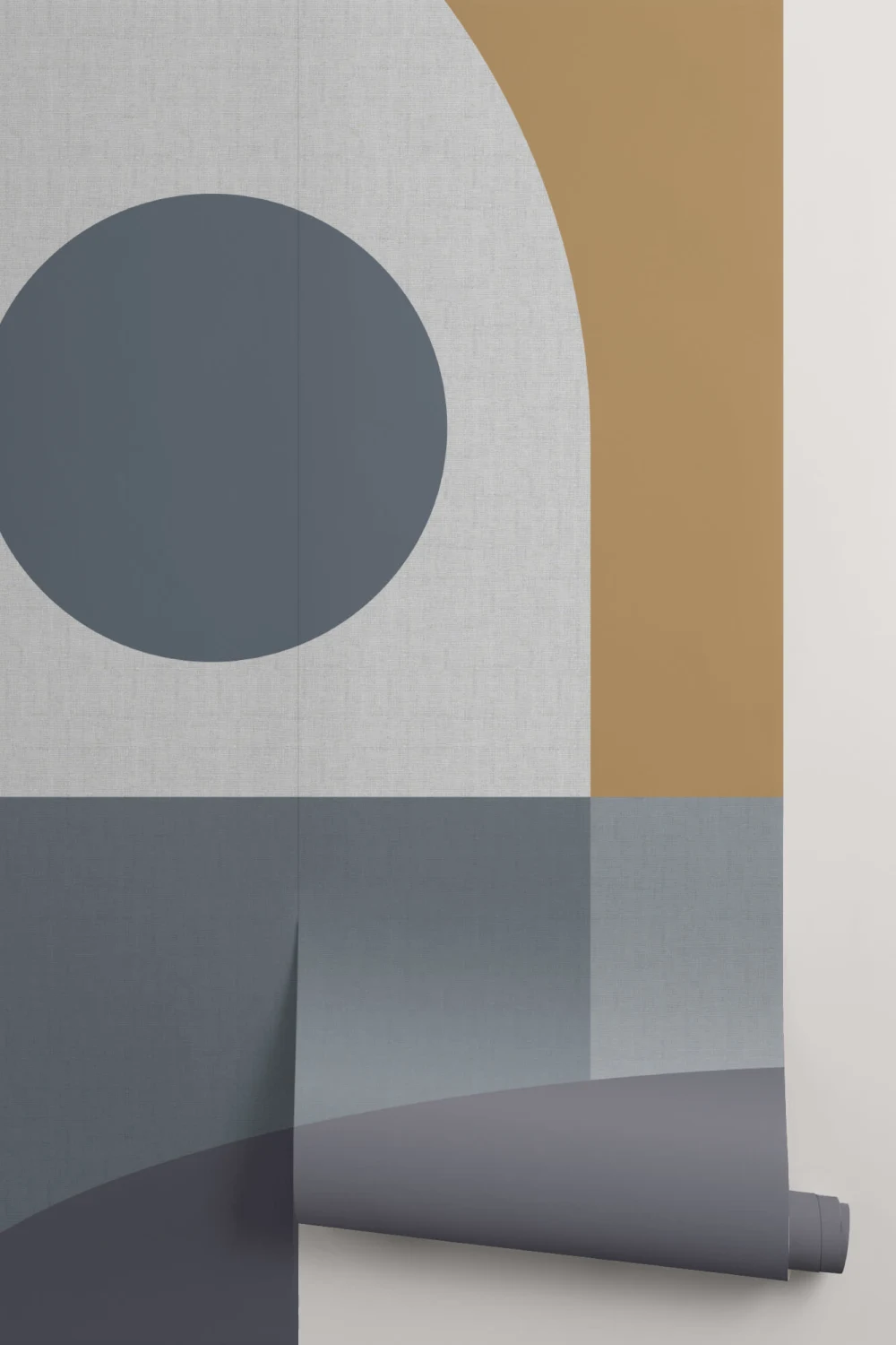 Blue & Mustard Mid-Century Geometric Collage Wall Mural