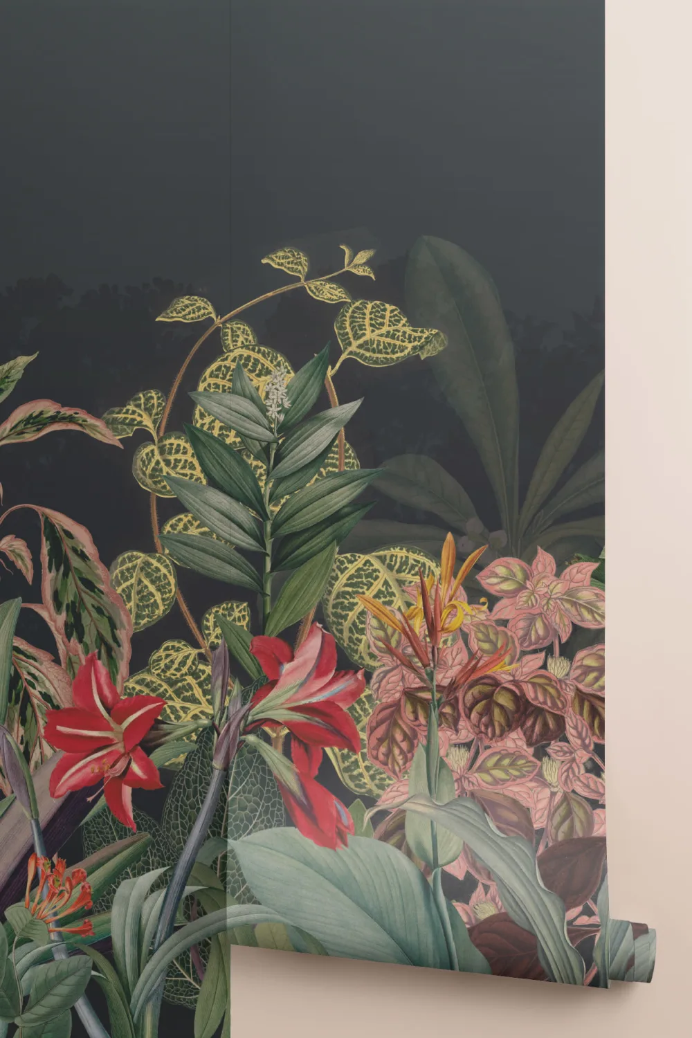 Vintage Tropical Botanics Dark Green Wall Mural