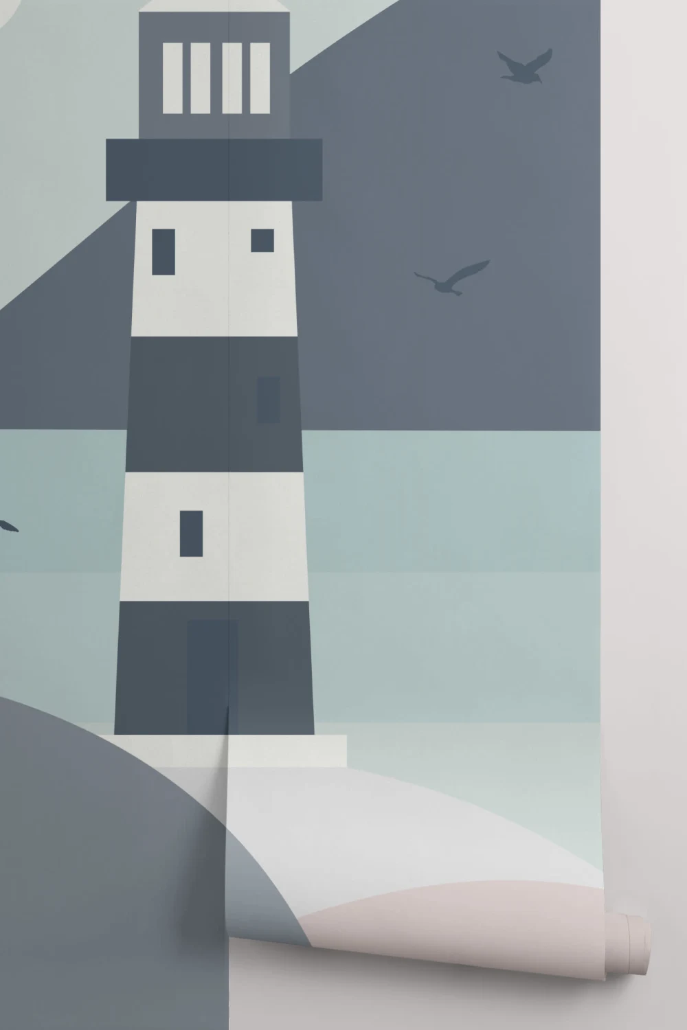 Lighthouse Beach Scene Wallpaper Mural