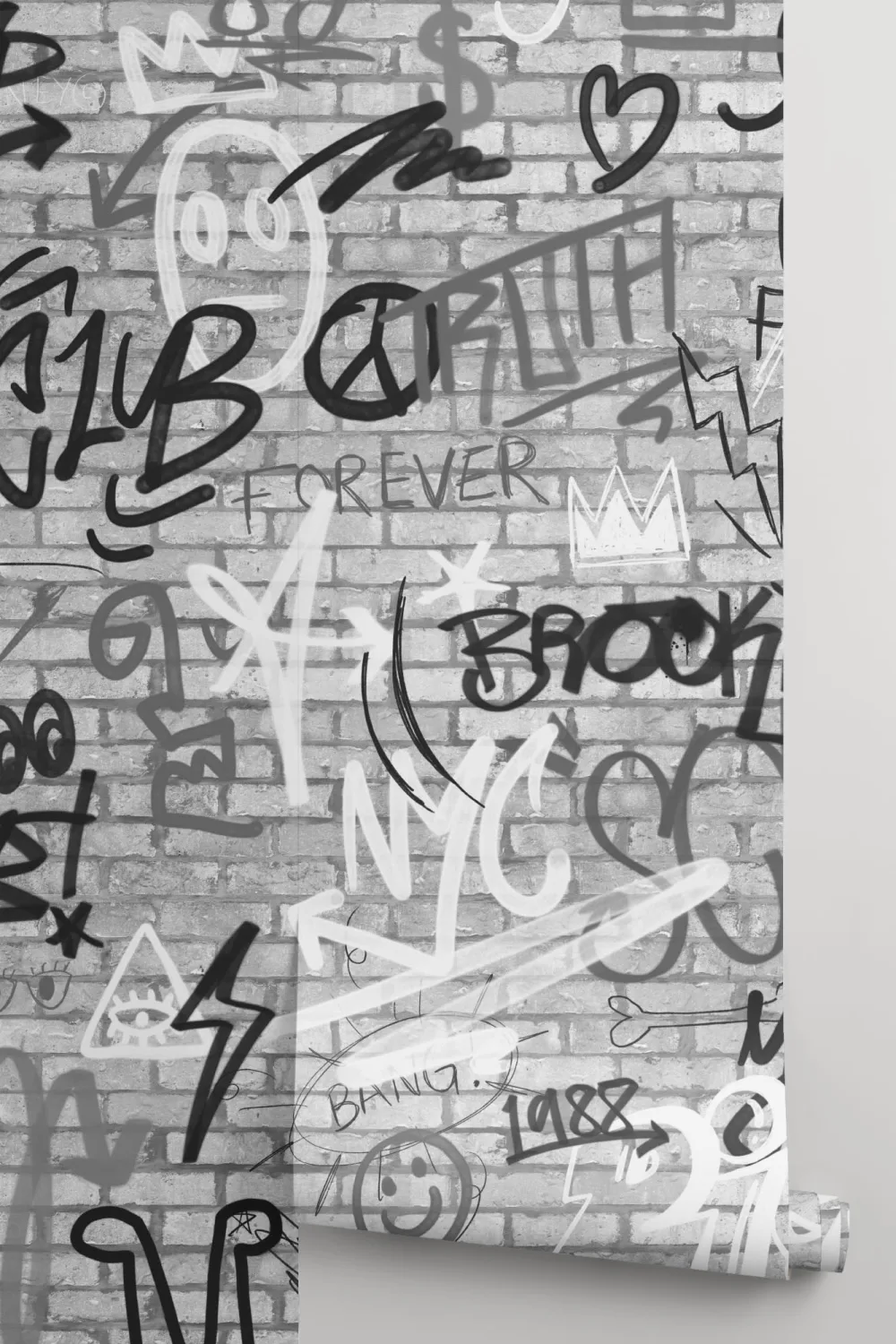 Monokrom NYC Graffiti tegelvägg fototapet