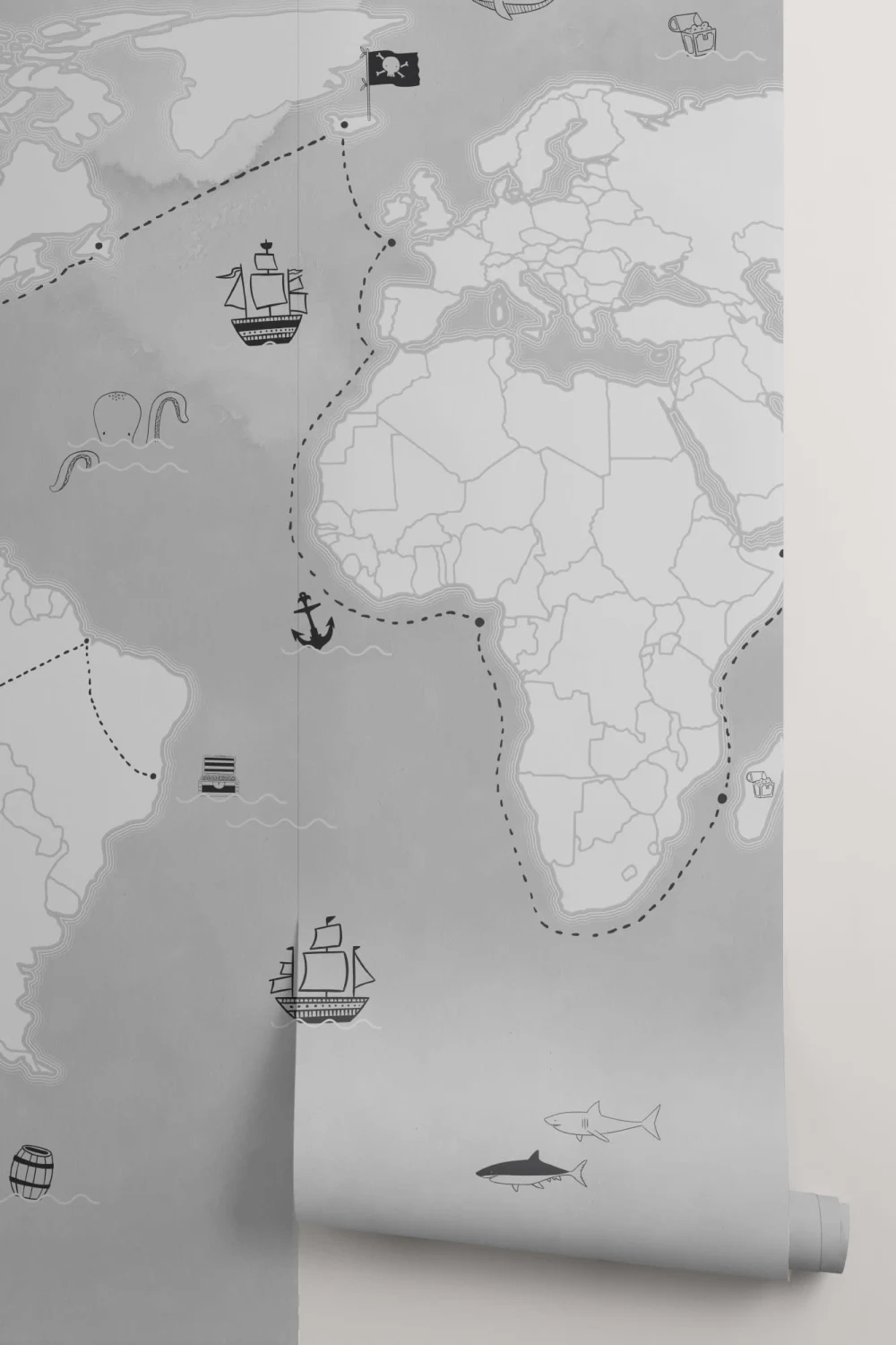 Carta da Parati Grigia con Mappa del Tesoro dei Pirati