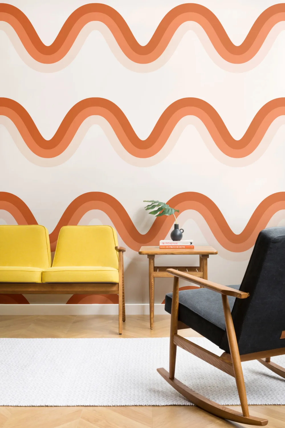 Terracotta Orange 70-talls Retro Waves Tapet
