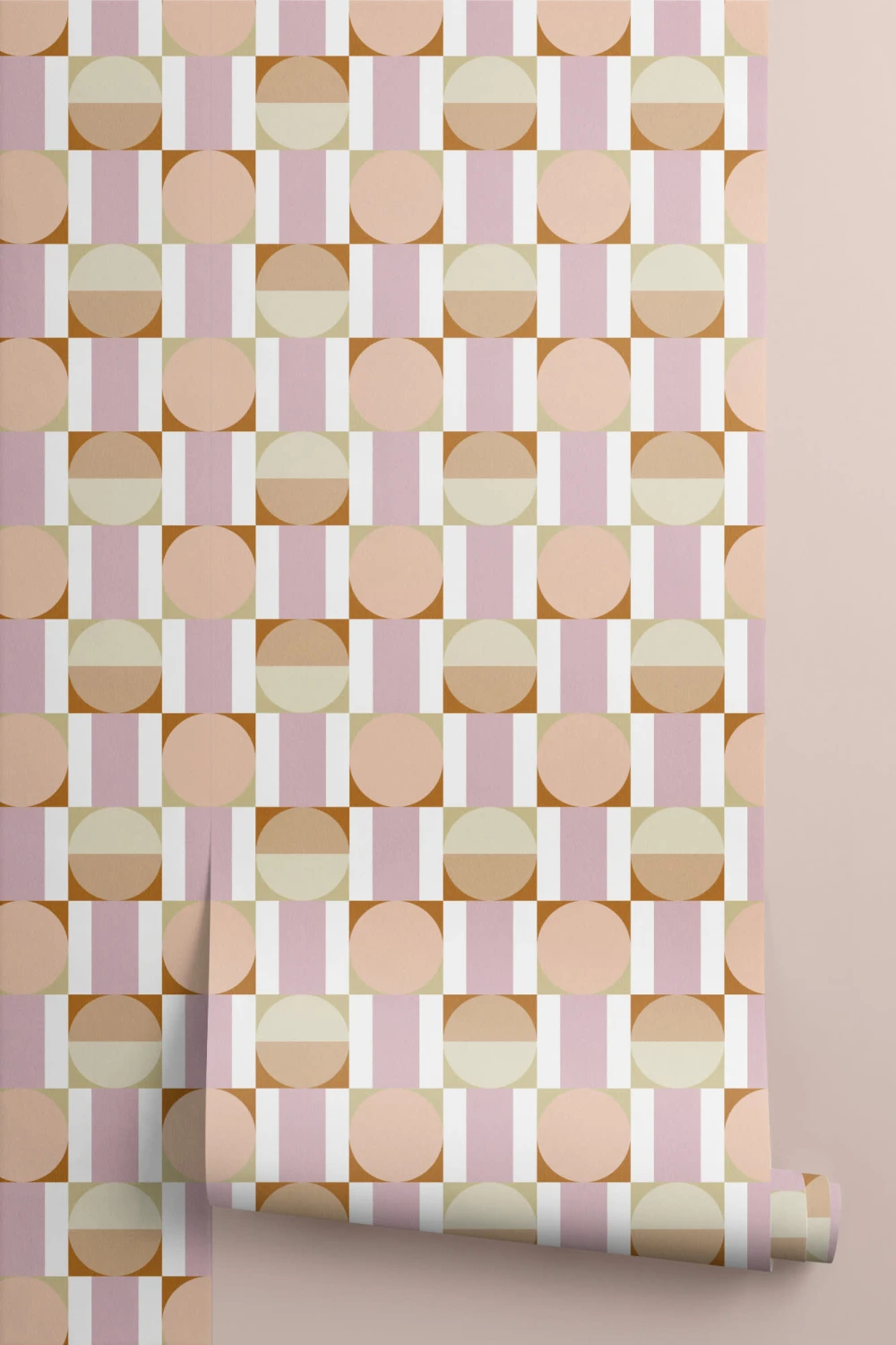 Geometrische Tapete in Rosa und Orange