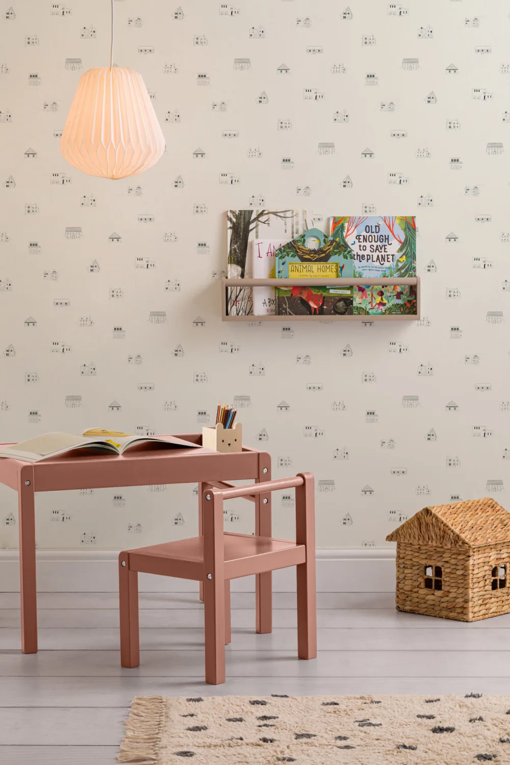 Small Illustrated House Repeat Pattern Wallpaper