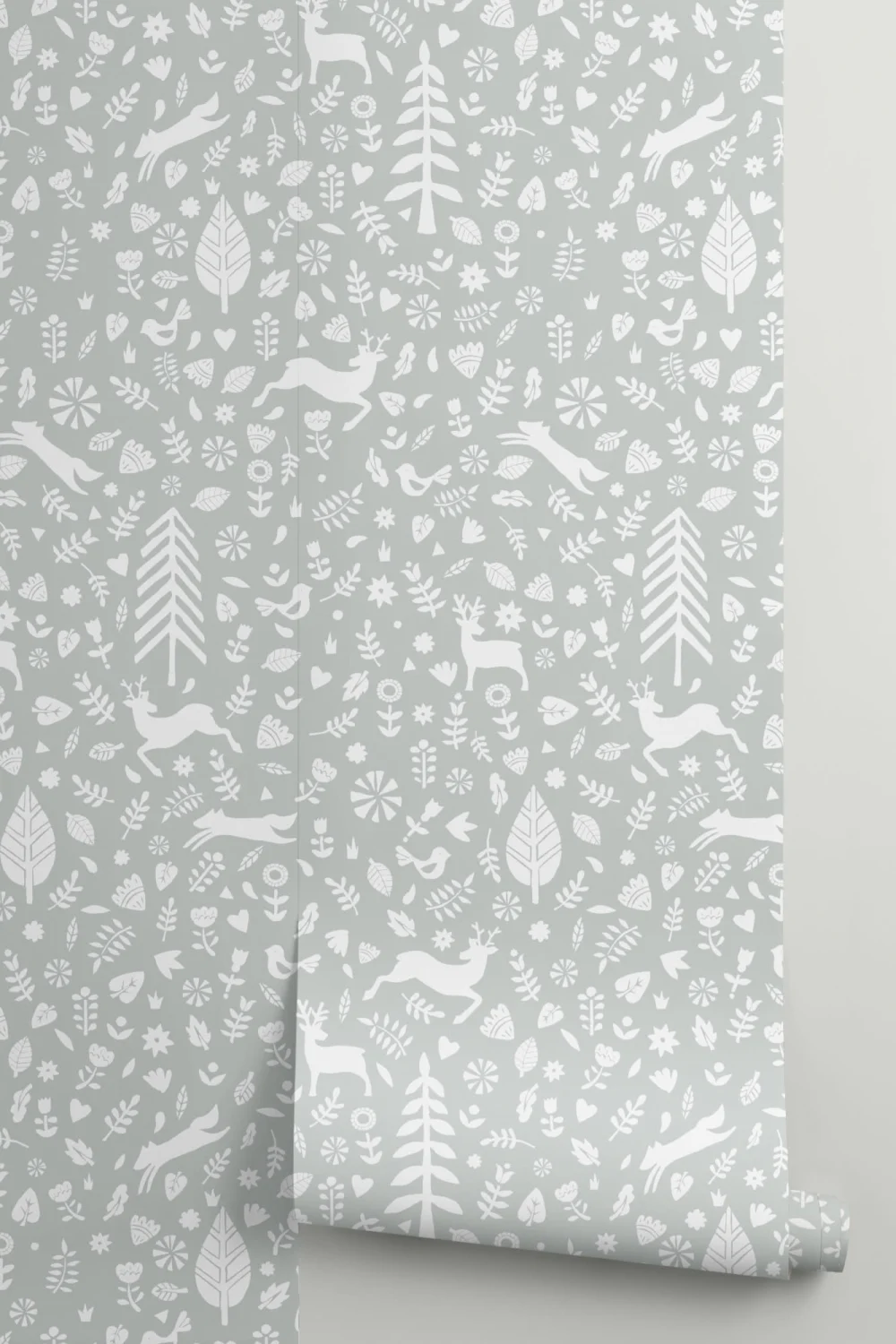 Mustertapete Festliche Skandinavische Volkskunst Salbeifarben