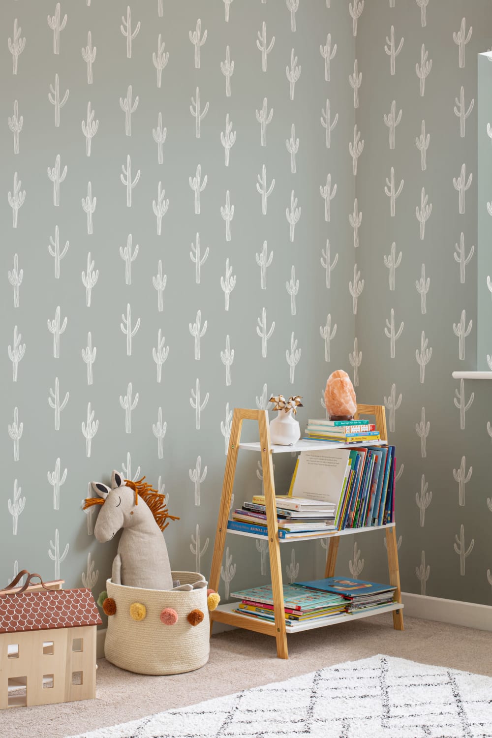 Sage Green Cactus Boho Repeat Pattern Wallpaper
