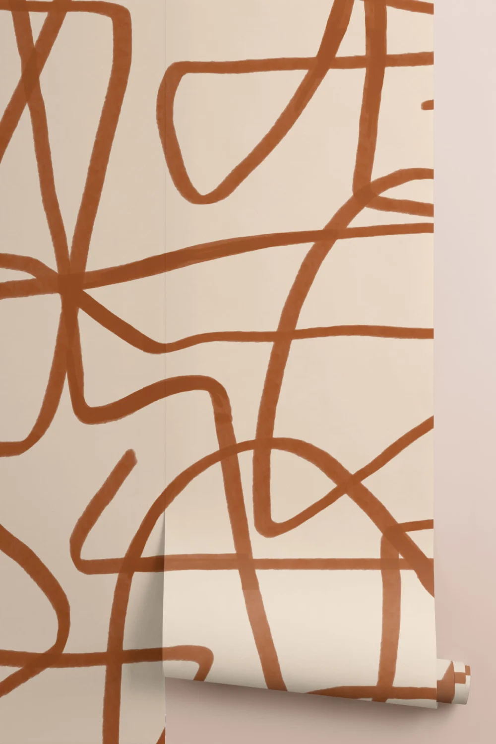 Bold Terracotta & Beige Doodle Abstract Wallpaper Mural