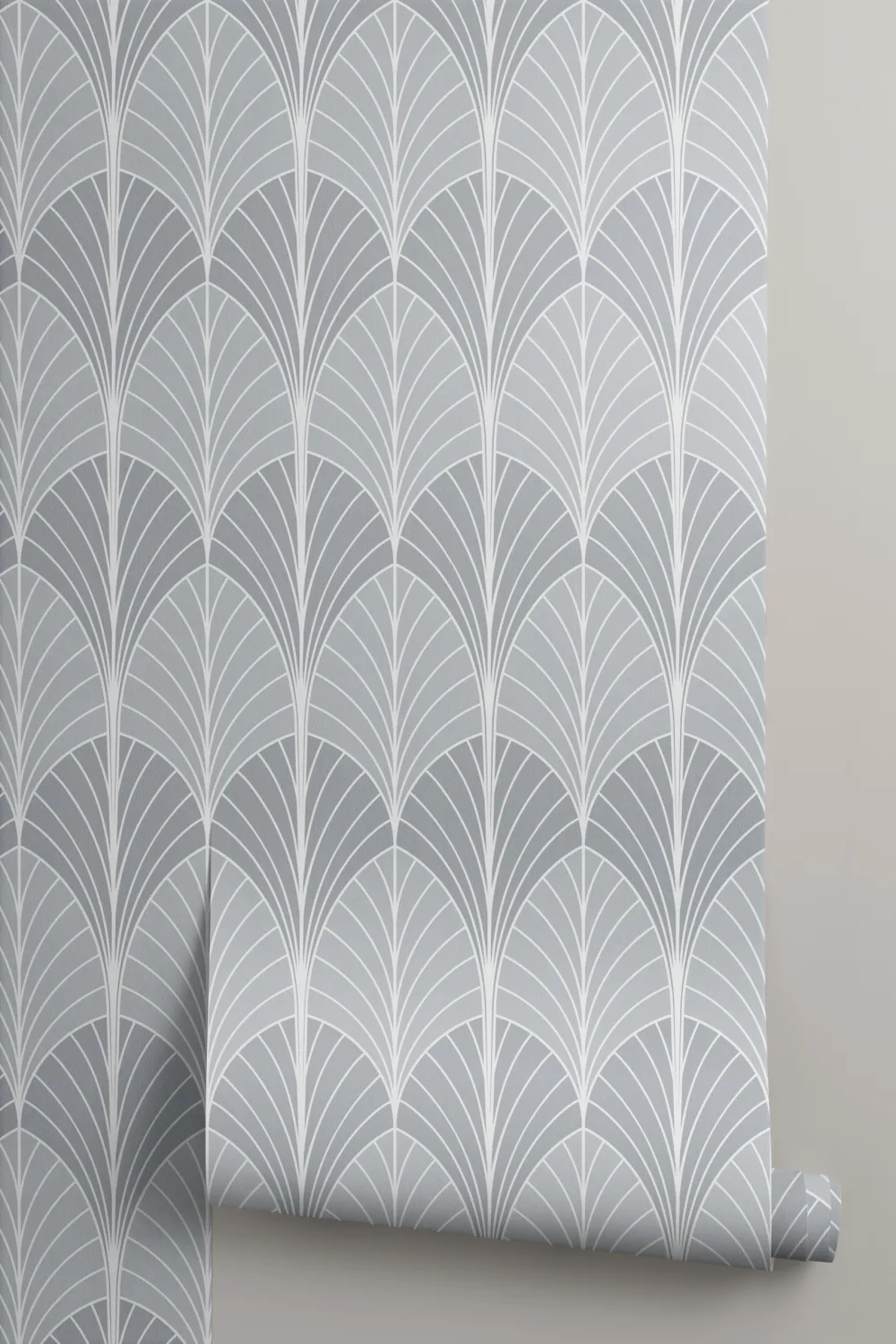 Grijs Art Deco Palmblad Patroon Behang