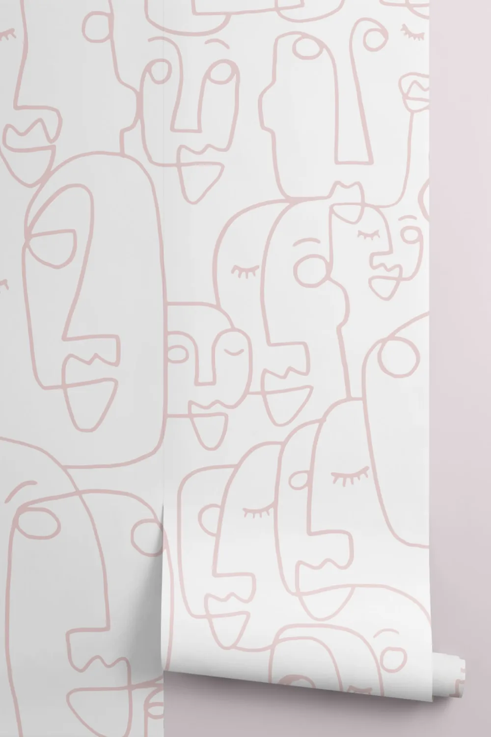 Dusty Pink Line Drawing Face Wallpaper Mural