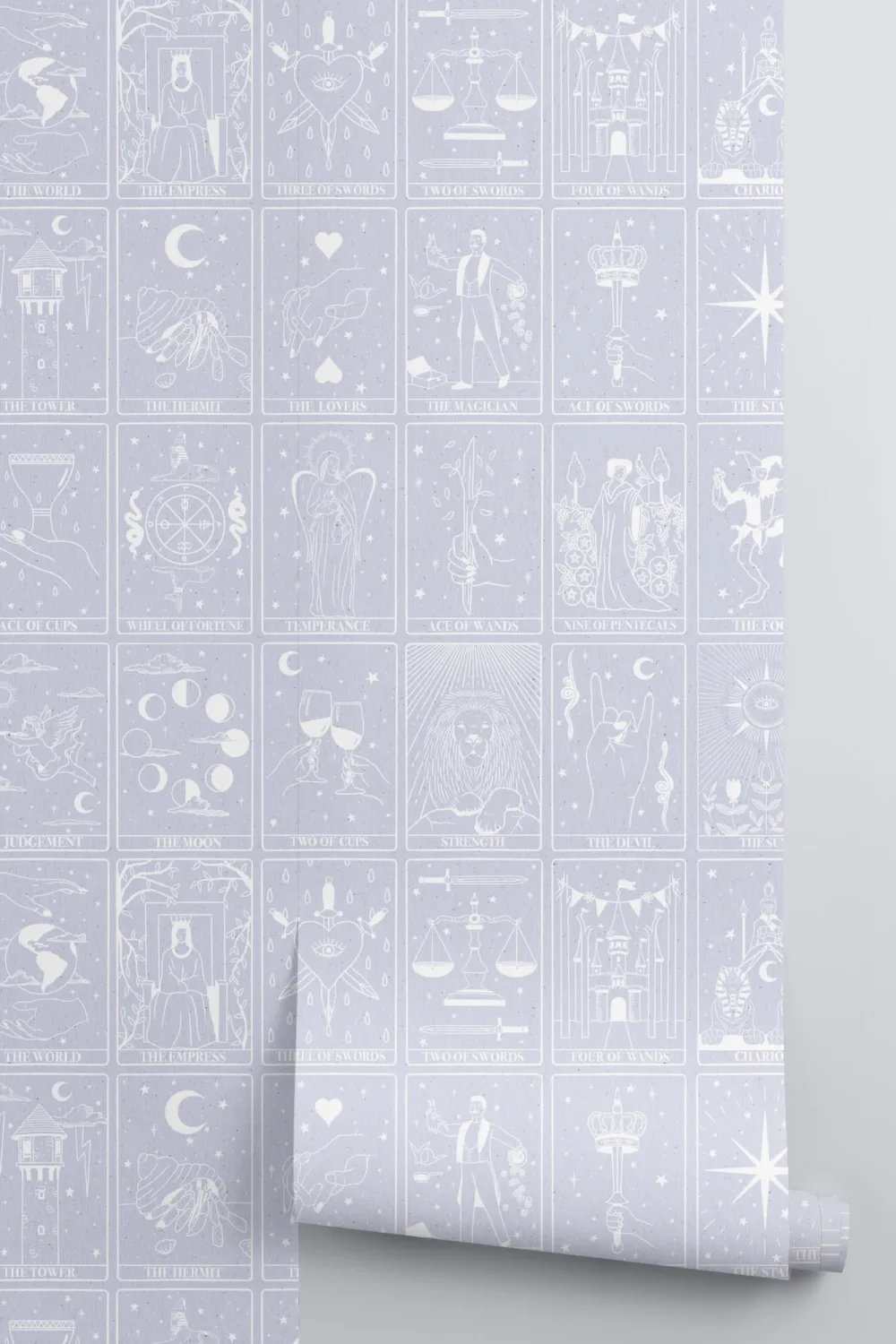Mural de Papel de Parede com Padrão de Cartas de Tarot em Púrpura Pastel