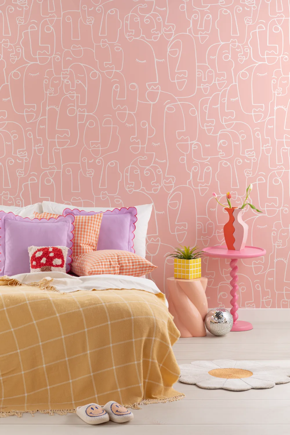 Stofroze & Wit Gezicht Behang Muurschildering