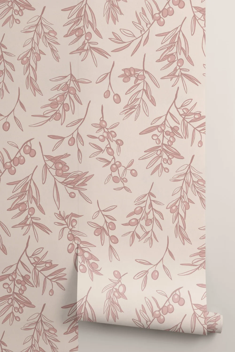 Dusty Pink oldgræsk olivengrenmønster Tapetmaleri