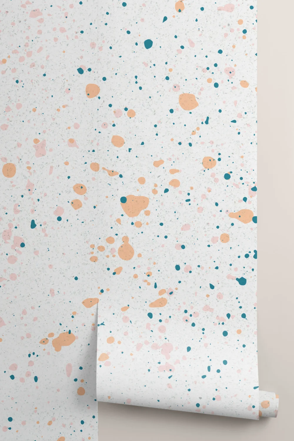 Fun Peach & Green Speckle Wallpaper Mural
