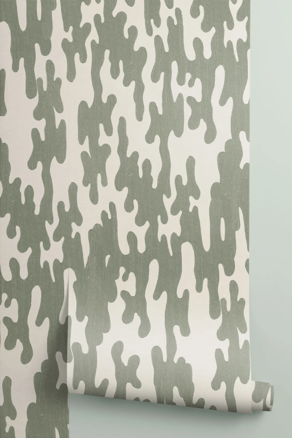 Green Japanese Wood Block Print Style Wallpaper