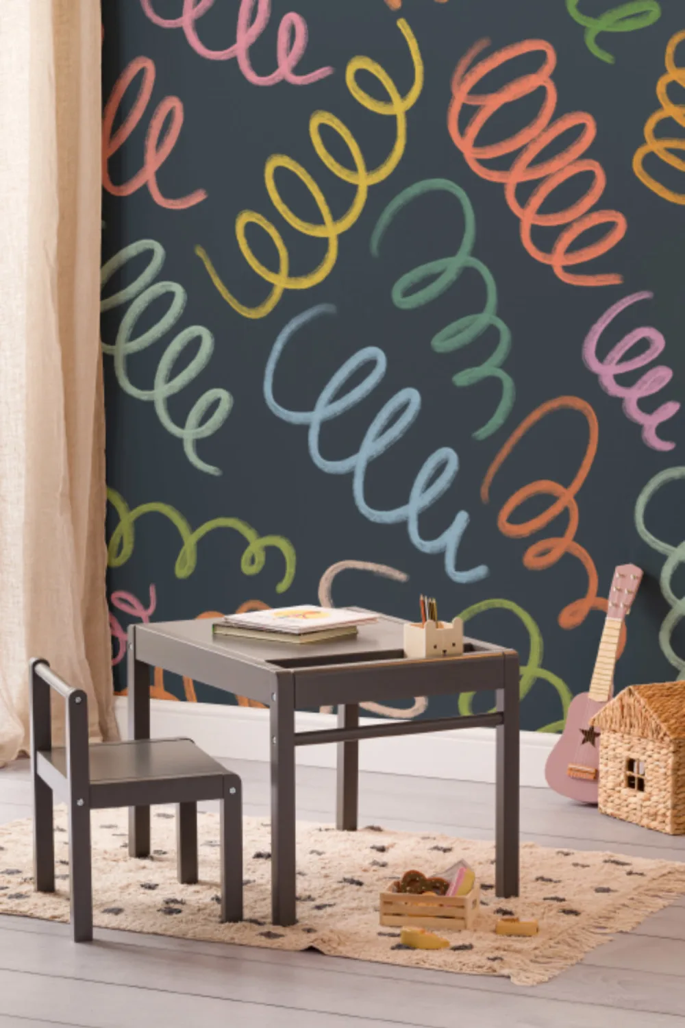 Multicolor Spring Style Squiggles Blue Wall Mural