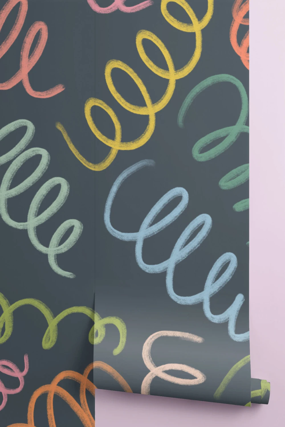 Multicolor Spring Style Squiggles Blue Wall Mural