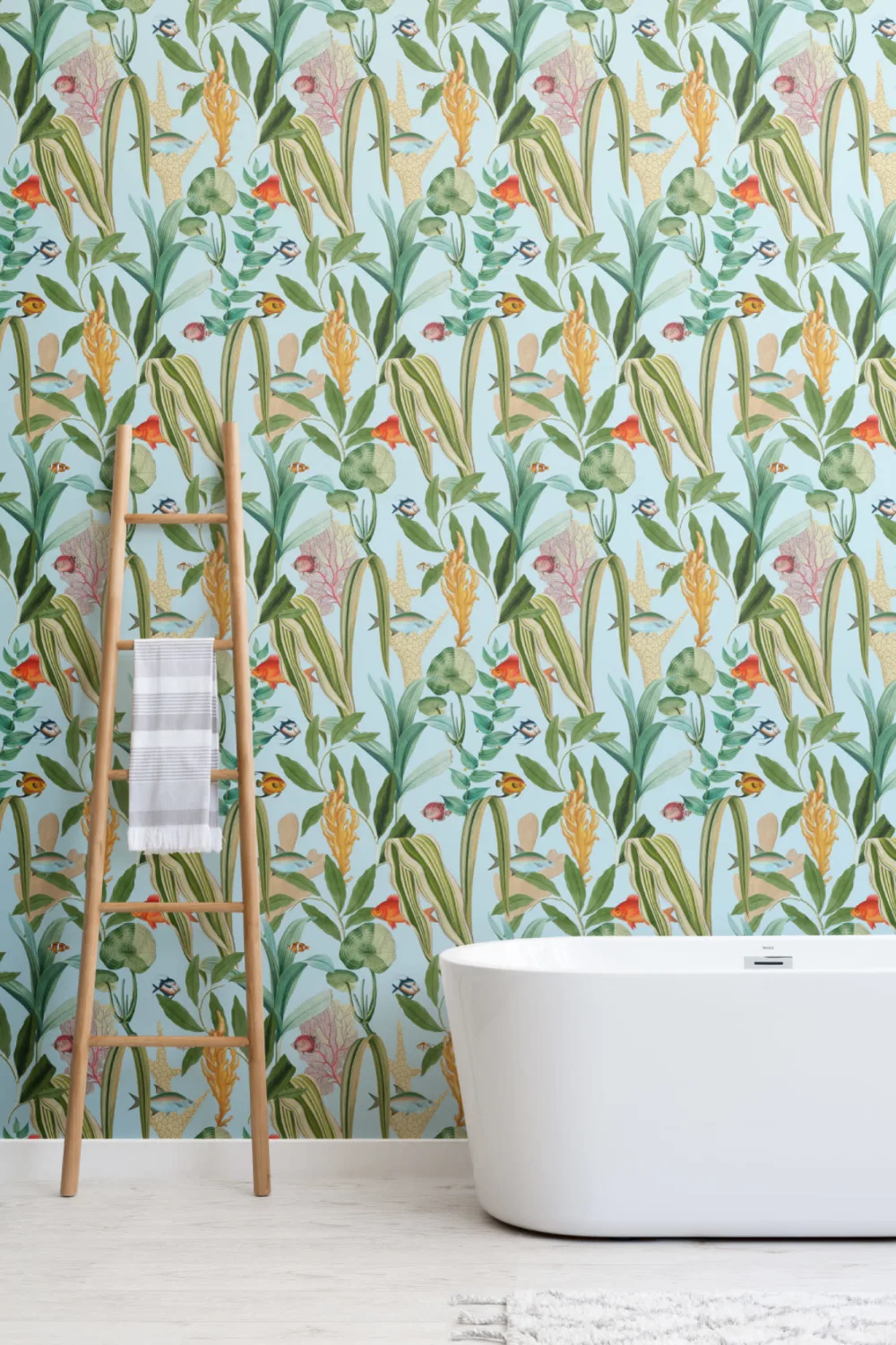 Blue Fish & Plants Coastal Wallpaper