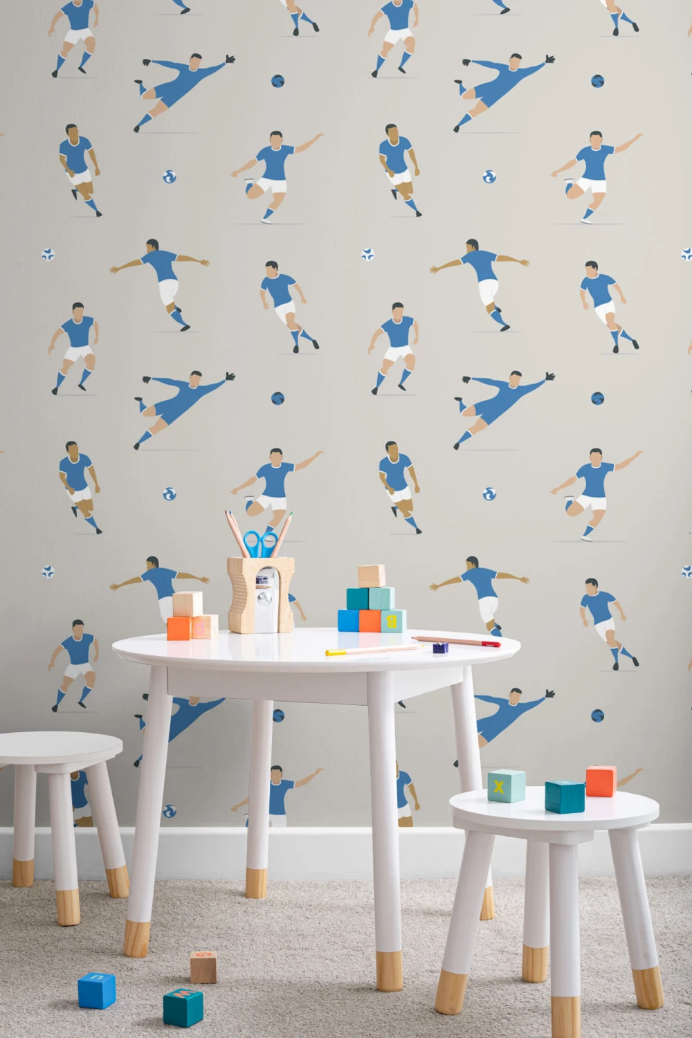 Kids Blue Soccer Players Wallpaper
