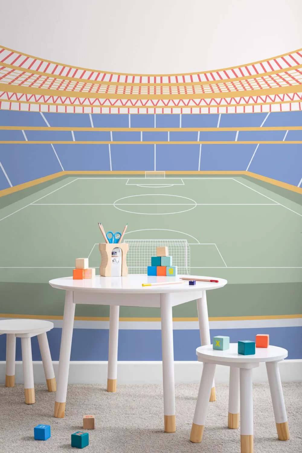 Kids Blue Soccer Stadium Mural