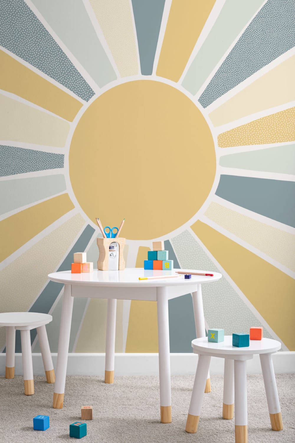 Kids Blue Boho Block Sunshine Mural