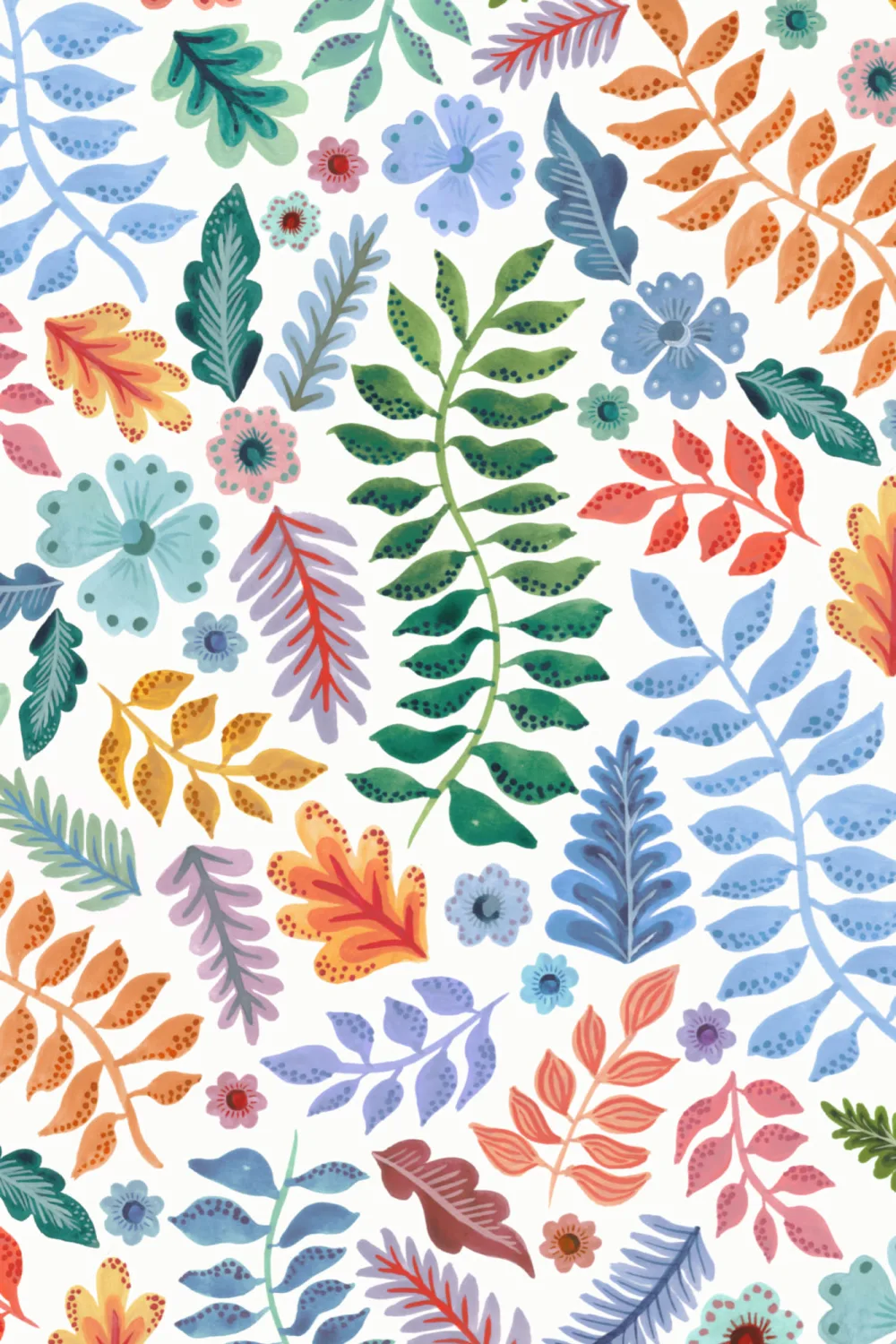 Colorful Indian Print Floral Leaf Wallpaper