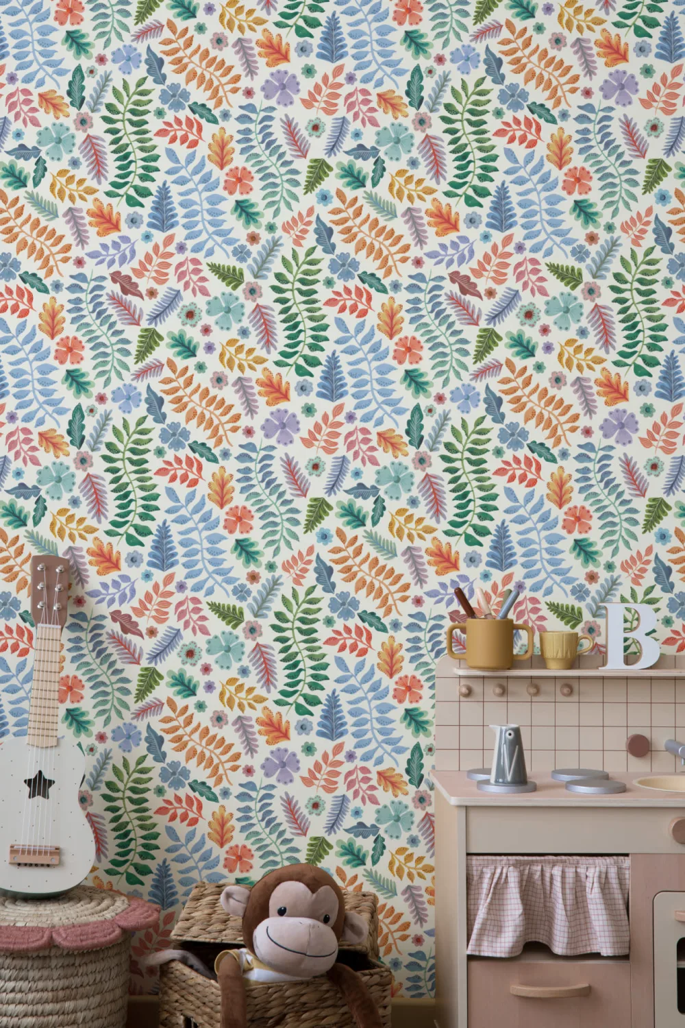 Colorful Indian Print Floral Leaf Wallpaper