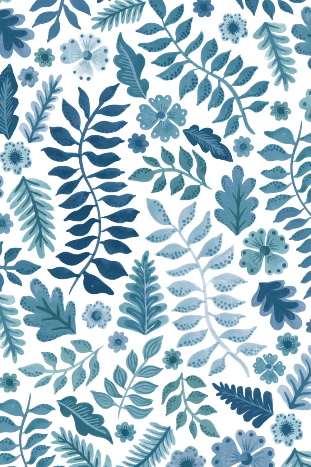 Blue Indian Print Floral Leaf Wallpaper
