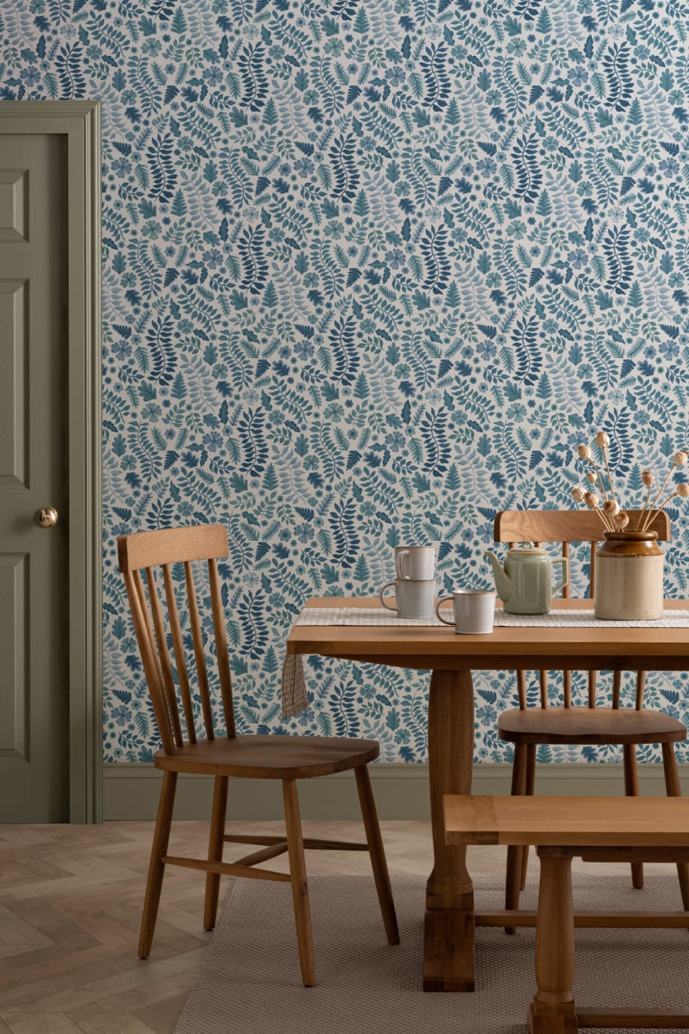 Blue Indian Print Floral Leaf Wallpaper