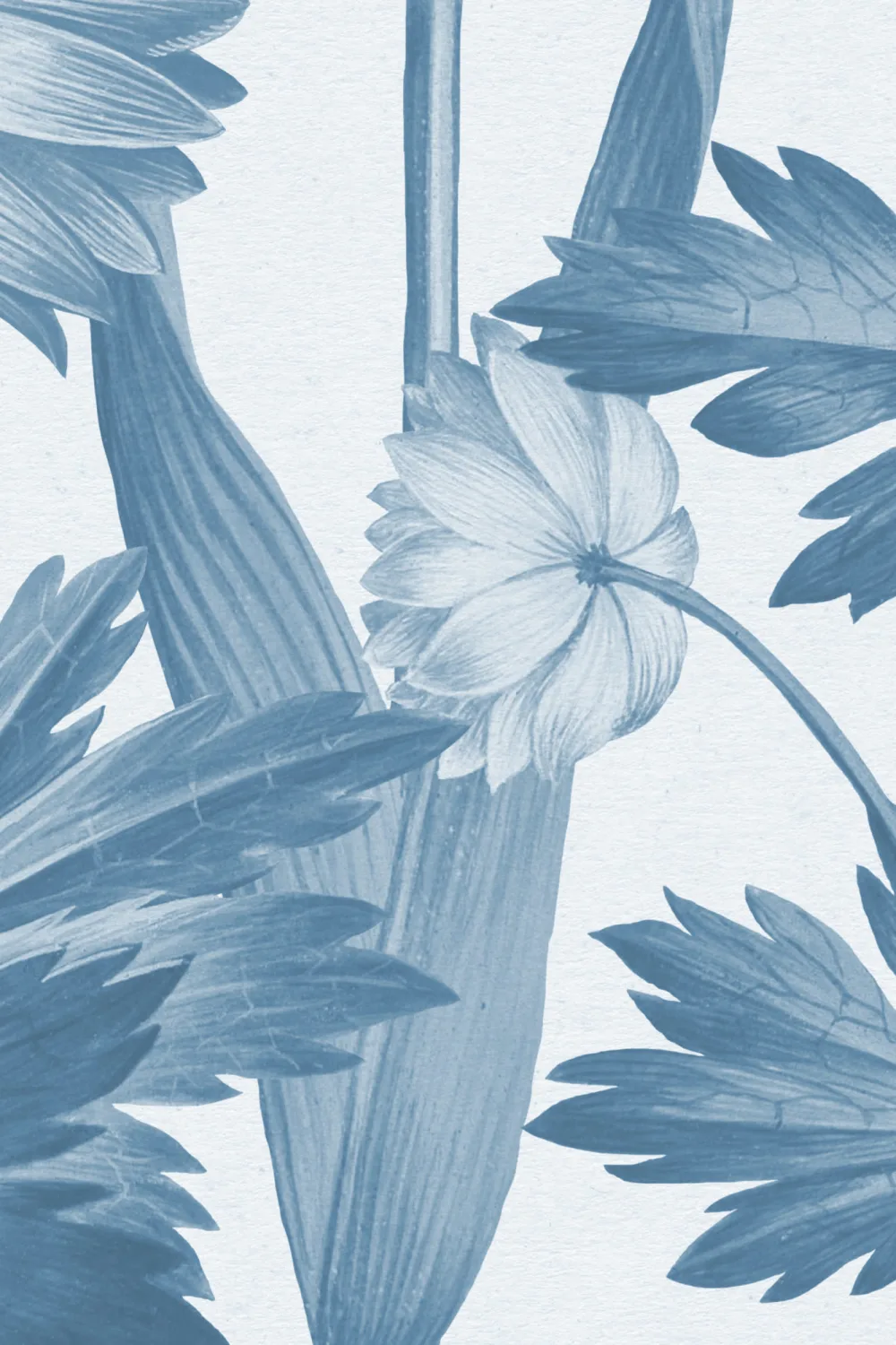 Blauw geïllustreerde muurschildering van wilde bloemen