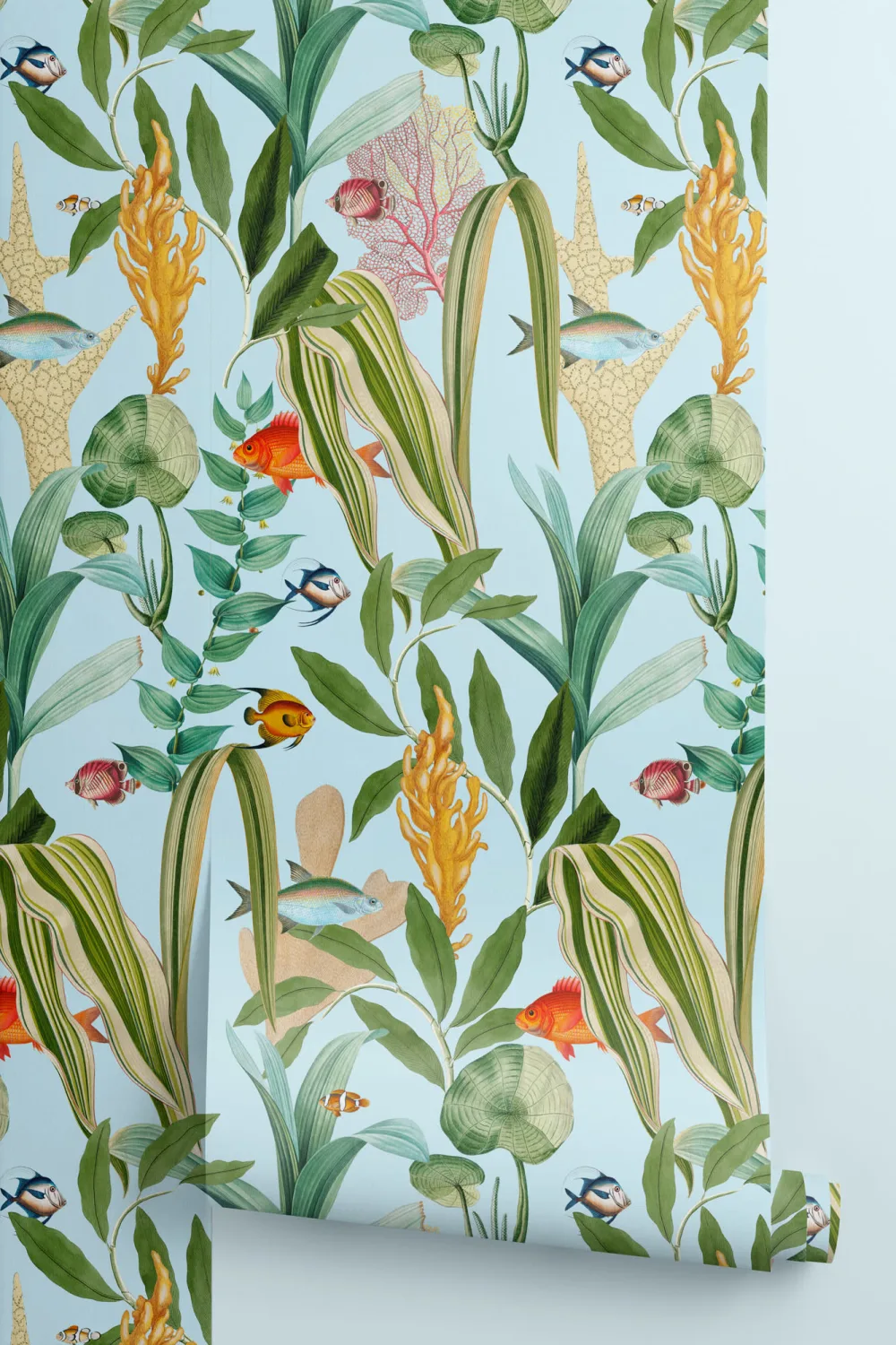 Blue Fish & Plants Coastal Wallpaper