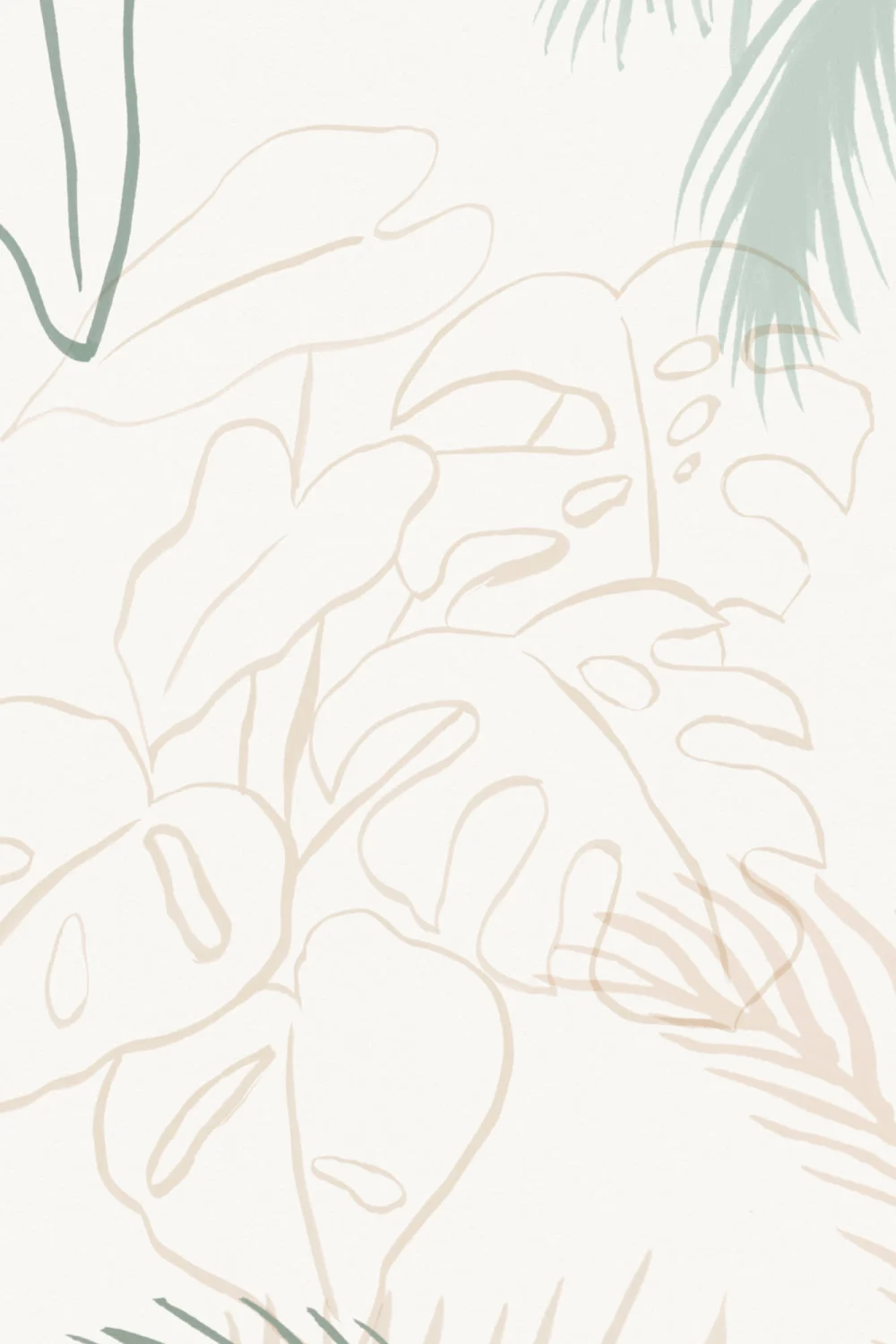 Minimalist Pink & Green Inky Tropical Wallpaper Mural