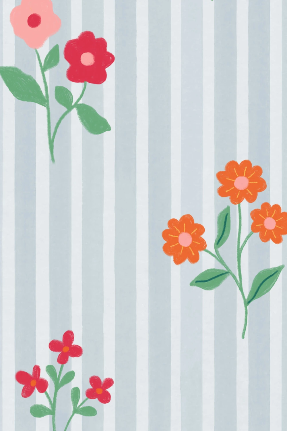 Pastellblommor Buntar Blå randig tapet