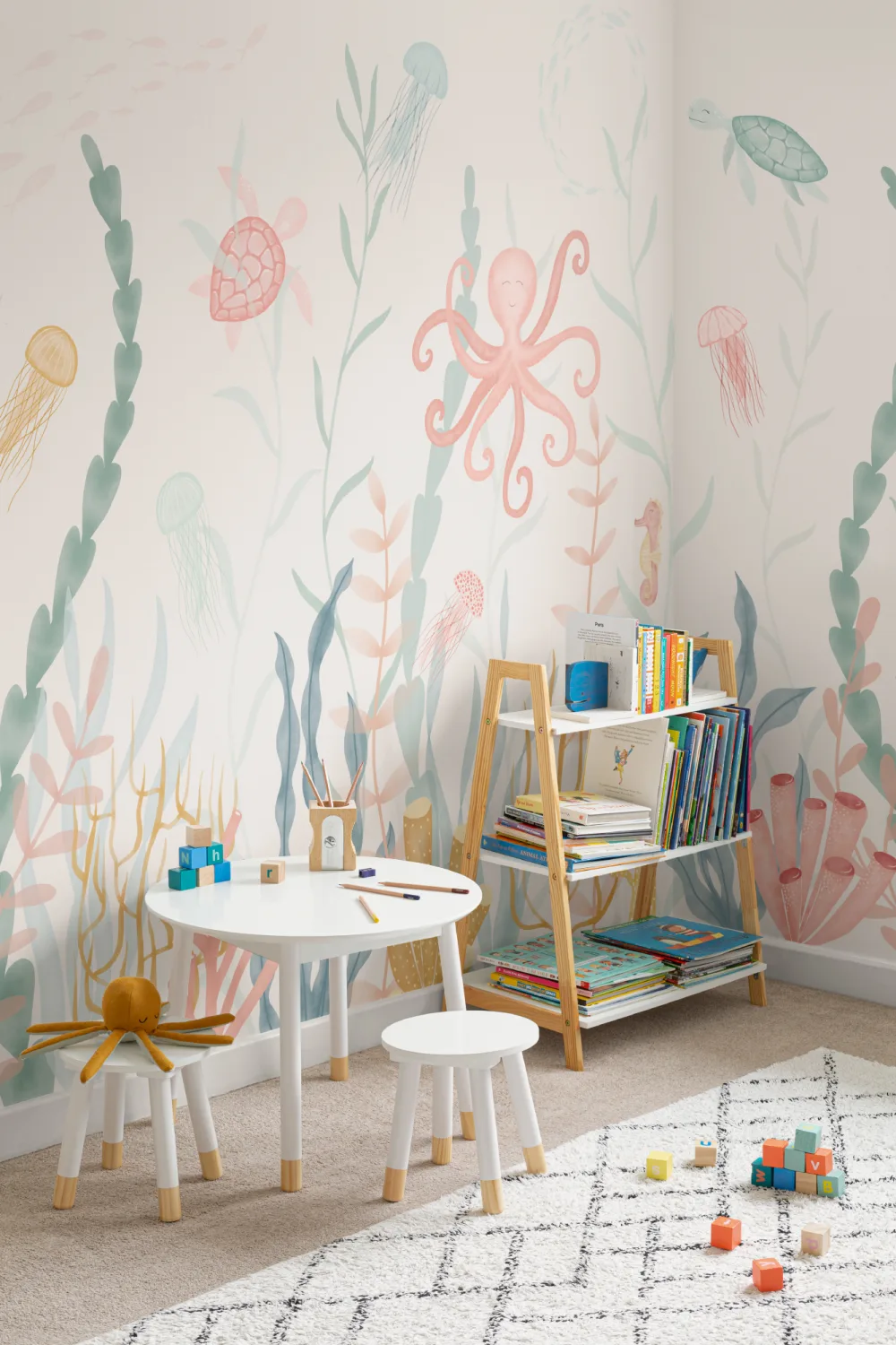Painted Underwater Sea Life Scene Pastel Watercolor Wallpaper Mural