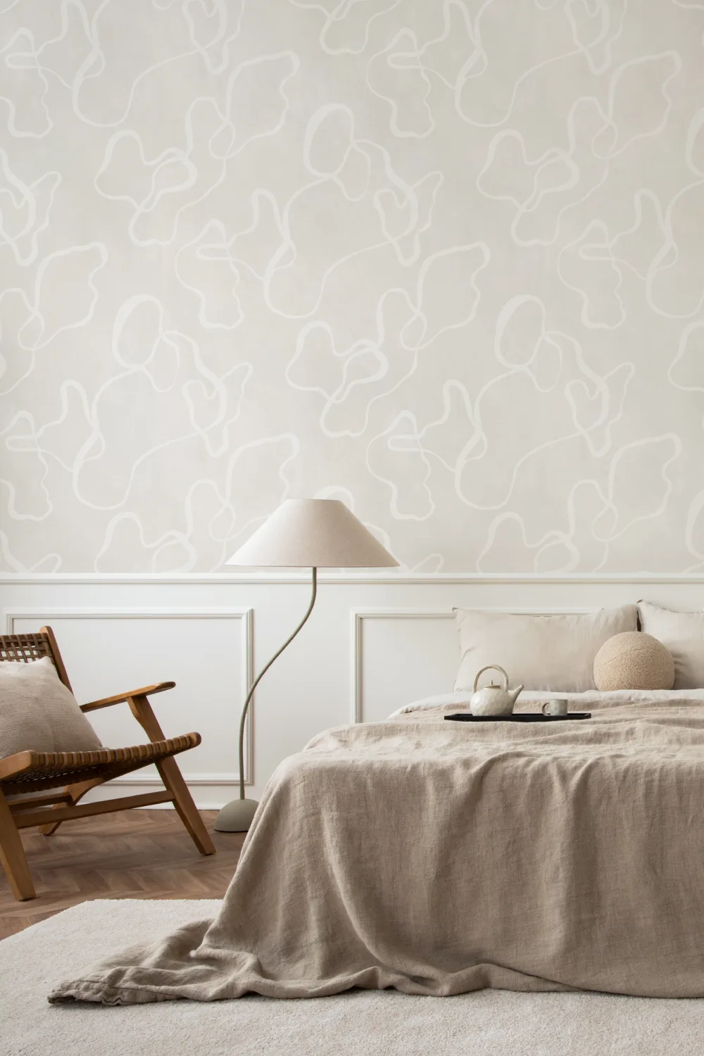 Neutral Modern Abstract Scribble Drawing Wallpaper Mural