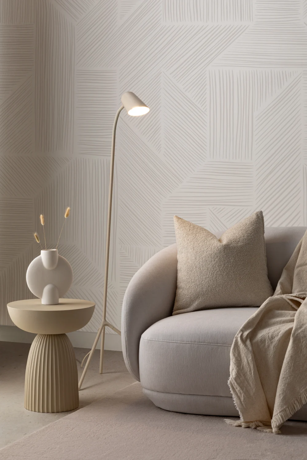 Taupe Geometric Lines Wallpaper Mural