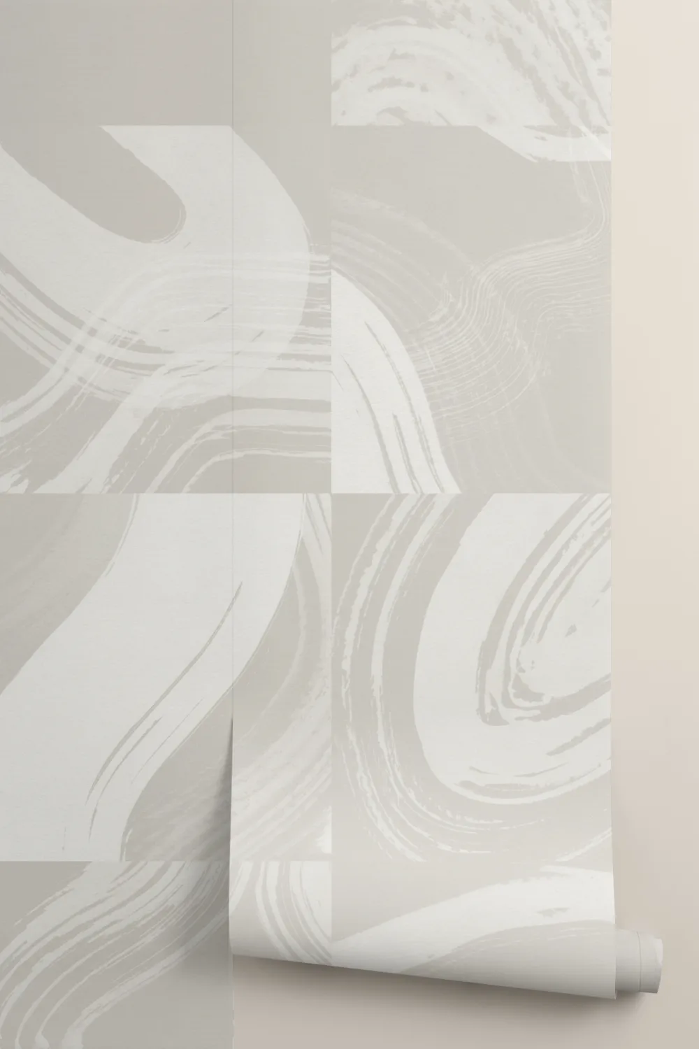 Beige Tiled Abstract Ink Shapes Mural