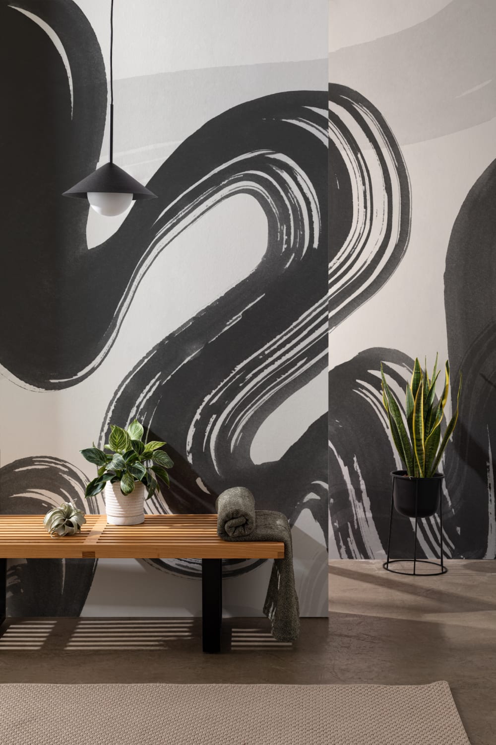 Schwarze abstrakte Swirl Pinselstriche Fototapete