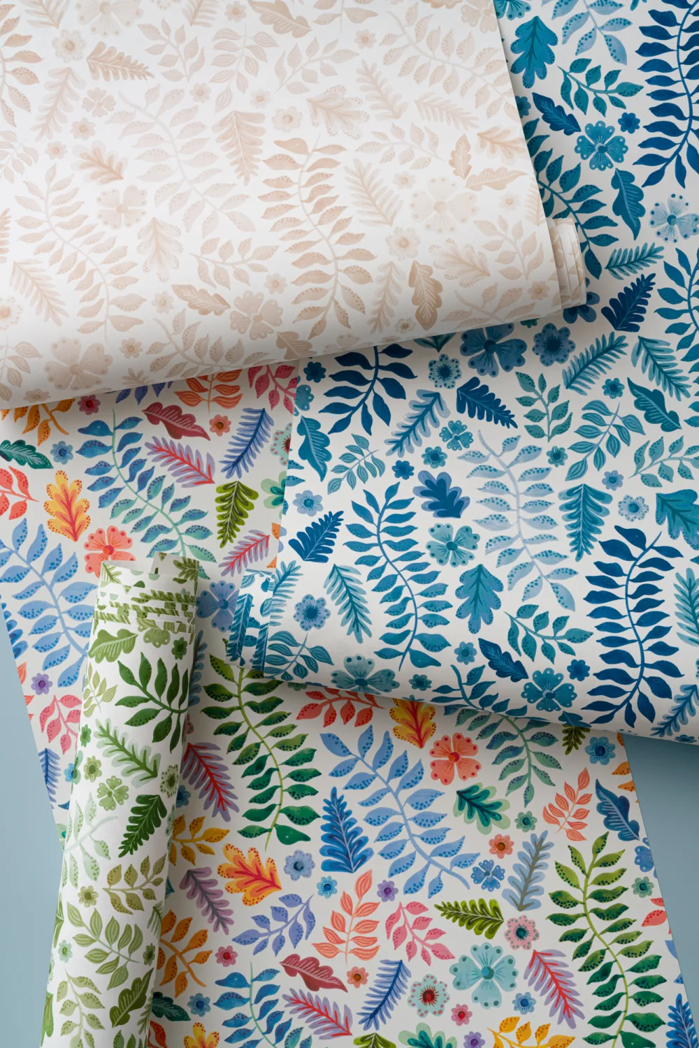 Blue Indian Print Floral Leaf Wallpaper