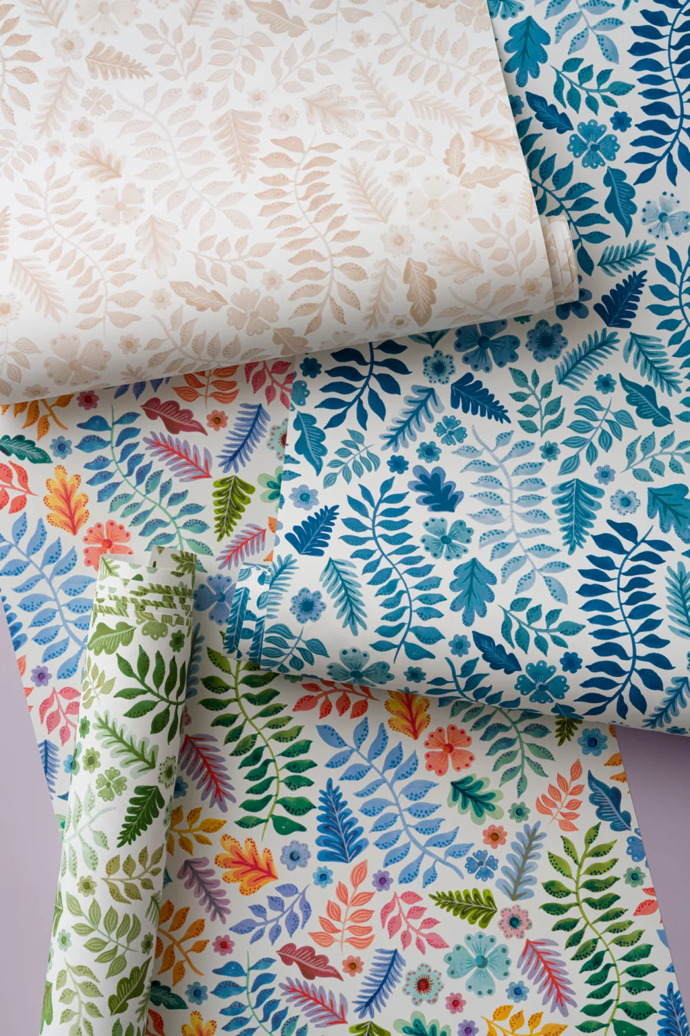 Colorful Indian Print Floral Leaf Wallpaper