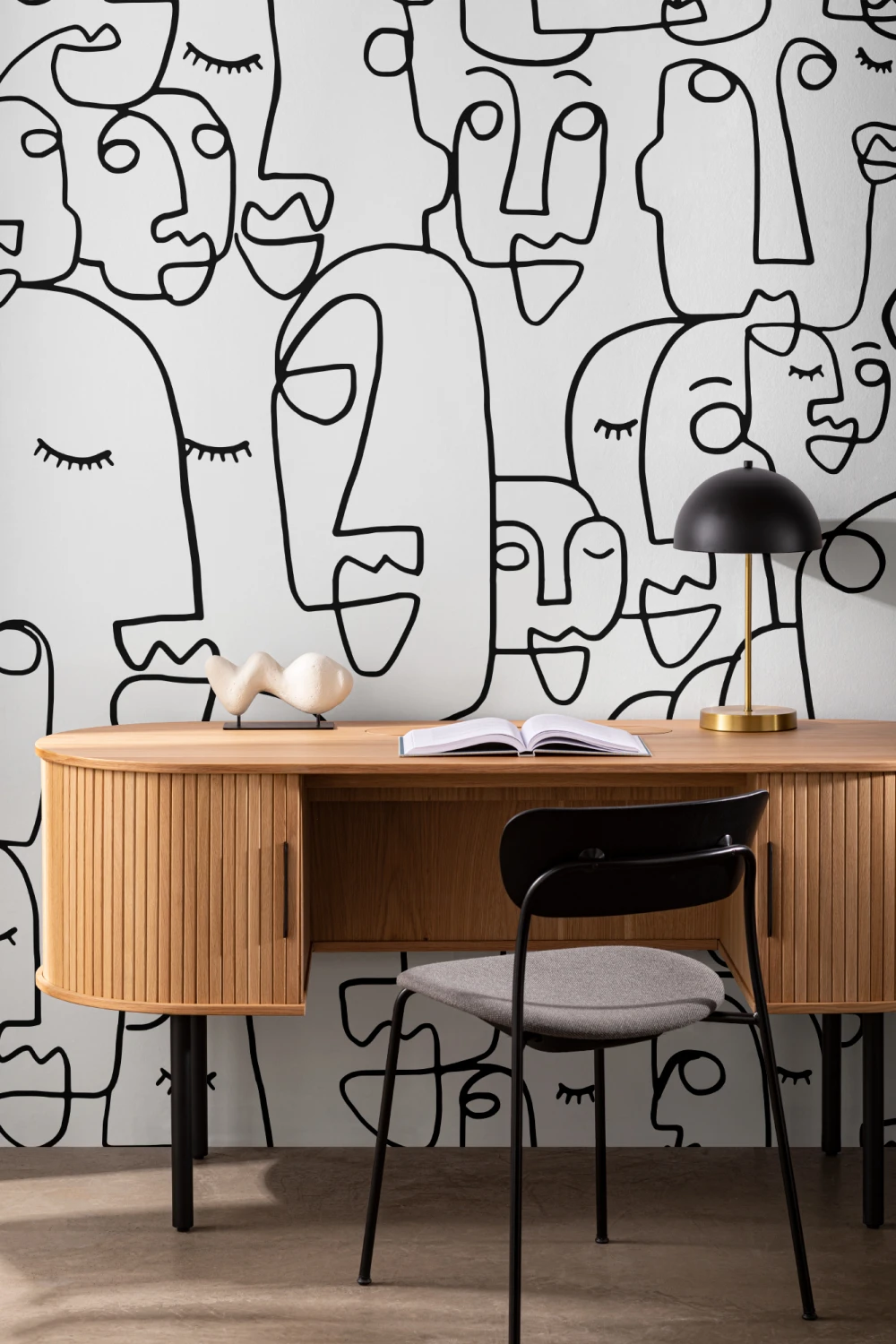 Mural de parede de desenho de linhas de rosto grande