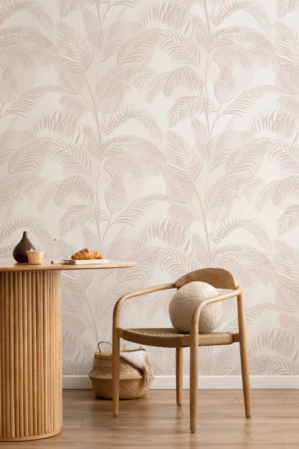 Pastel Pink Inky Tropical Pattern Wallpaper Mural