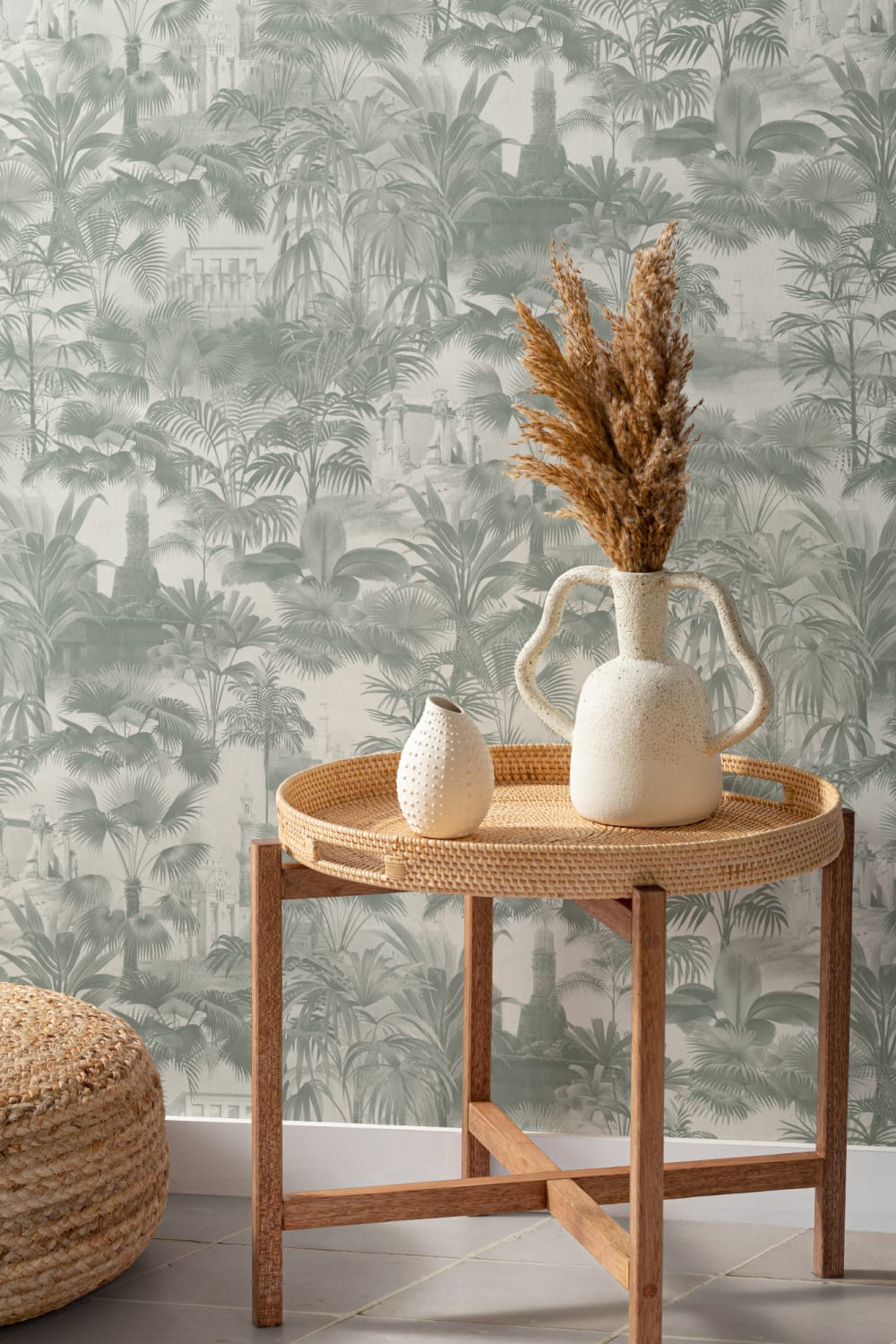 Vintage Tropical Temple Wallpaper